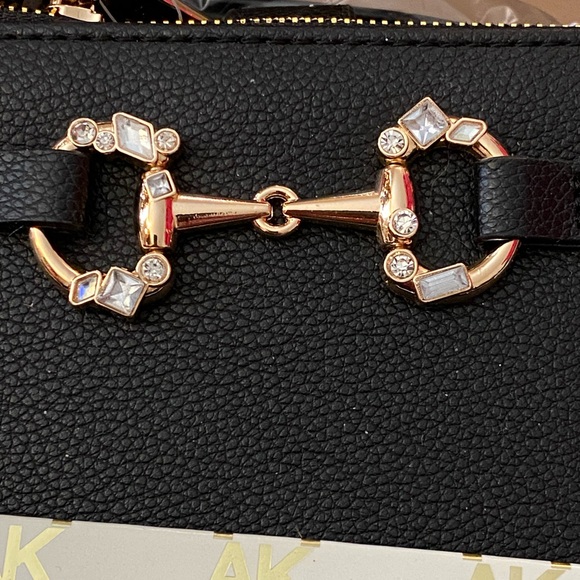 Anne Klein Black Boxed Crystal Horsebit Wristlet - Picture 2 of 5